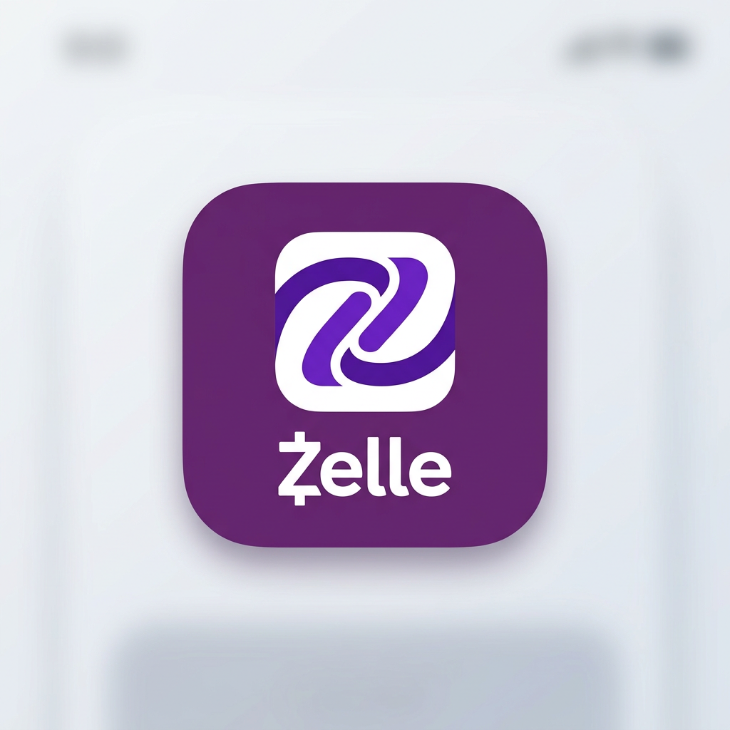 Zelle app icon with intertwined white and purple shapes on a purple rounded square background